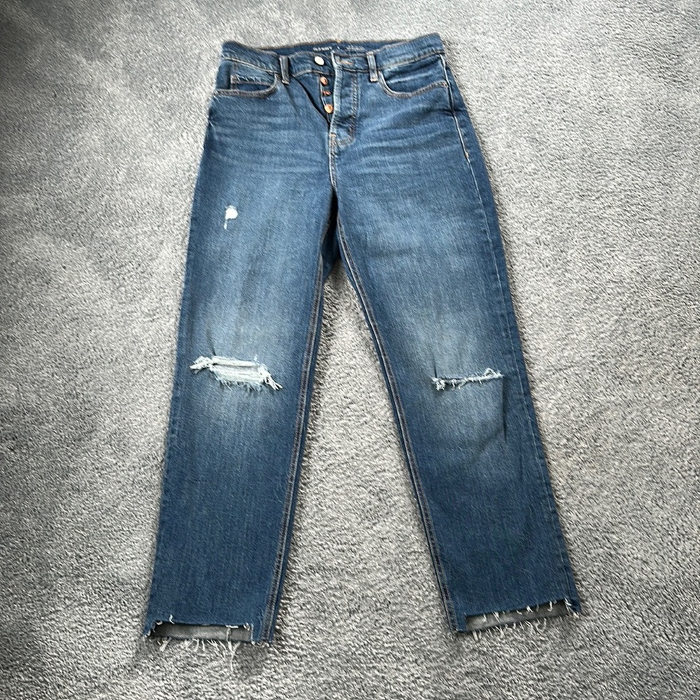 Old Navy Blue Wash Distressed Sky-Hi Straight Jeans